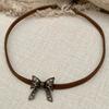Leather Hollow Bow Necklace Vintage Bronze Color Y2K Spicy Girl Simple Trend Choker Collar Women's Vintage Jewelry Gift