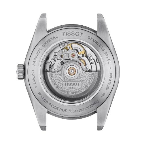 TISSOT Gentleman Automatic Powermatic 80 Silicone Watch with Leather Strap, Officially Imported, Men's, Black Dial, Model T1274071605101