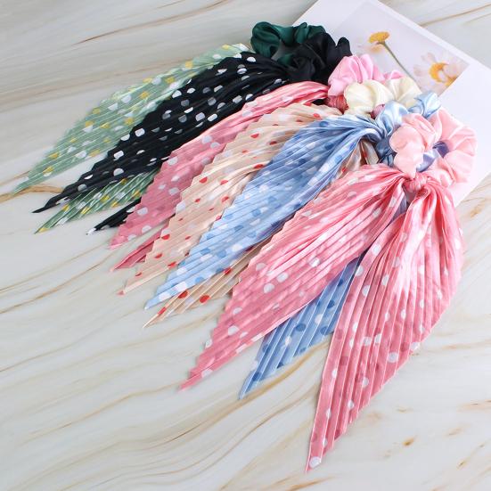 Hair Rope Dot Print Handmade Pleated Ribbon Hair Tie No Damage High Elasticity Ponytail Holder Daily Hair Accessory