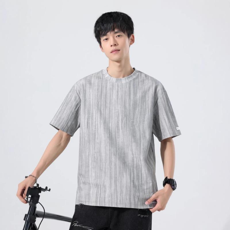 

Men Vertical Texture Knit T Shirt Crew Neck Short Sleeve Loose Casual Minimal Daily Summer Street Basic Top M сірий