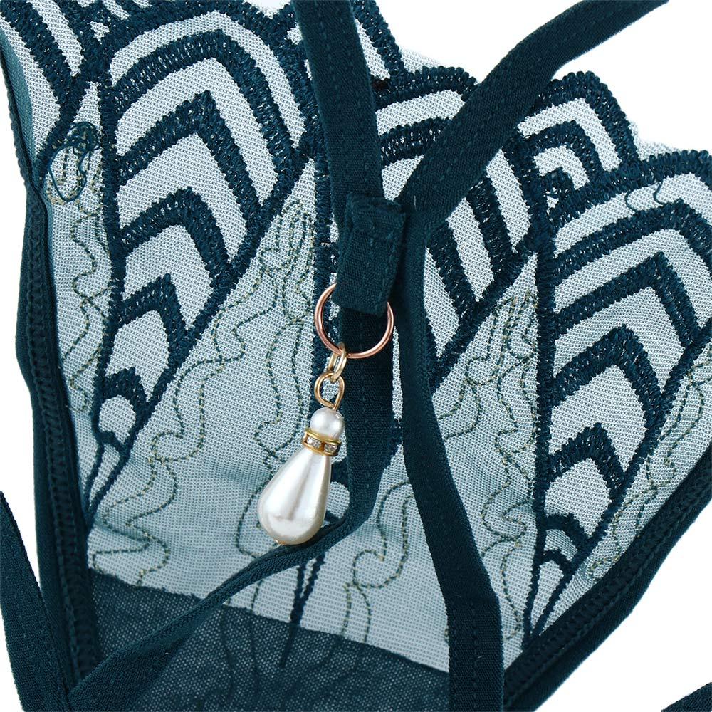 Sexy Underwear Flower Pearl Cross Belt Embroidered T Panties Briefs Lace G-String Women's Thong