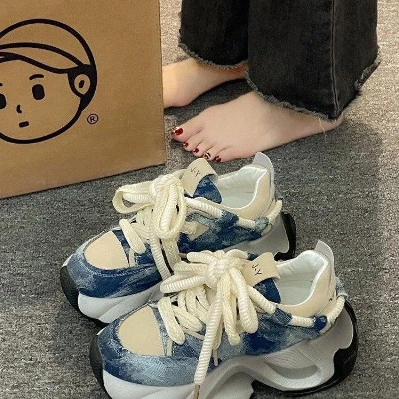 Fashion Original Designer Women's Shoes Fashion Thick Sole Sneakers Cowboy Canvas Casual Shoes for Women Height Increasing Sports Shoes