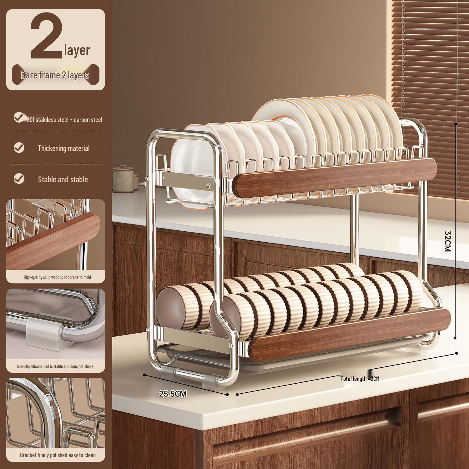 Stainless Steel Dish Drying Rack for Kitchen - Multi-functional Countertop Bowl and Chopstick Holder