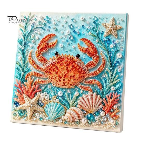 Nautical Style Home Ornament Ocean Faux Pearl Painting Kit, Marine Life 3D Art DIY Decorative Bead Picture Set Sea Turtle Fish Craft for Adults,
