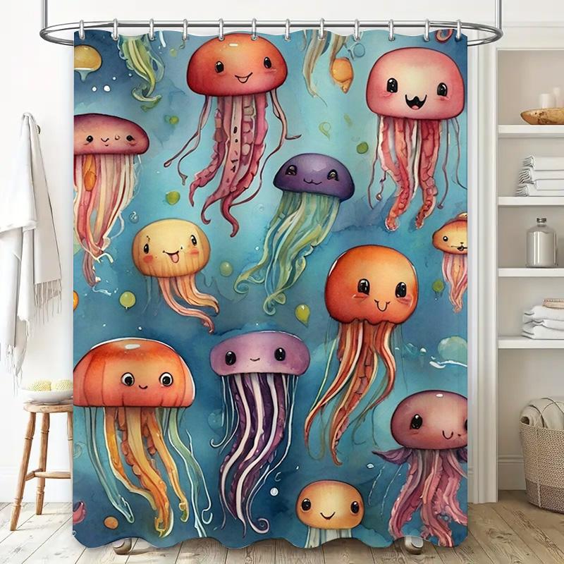 Colorful Jellyfish Shower Curtain Cute Cartoon Octopus Bath Decor For Kids Bathroom Waterproof Fabric Print Ships Worldwide