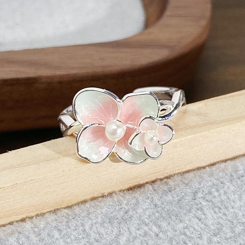 Sweet Flower Butterfly Cool Feeling Enamel Dripping Oil Opening Ring Girlish Feeling Light Luxury High Feeling Niche Index Finger Ring