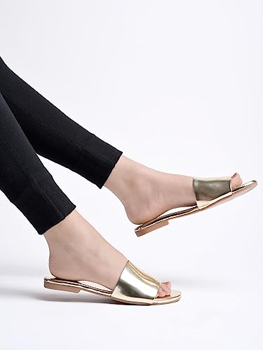 Shoetopia Girls Flat-153 Golden Flat Sandal - 5 Uk (Girls-Flat-153-Golden) 5 UK