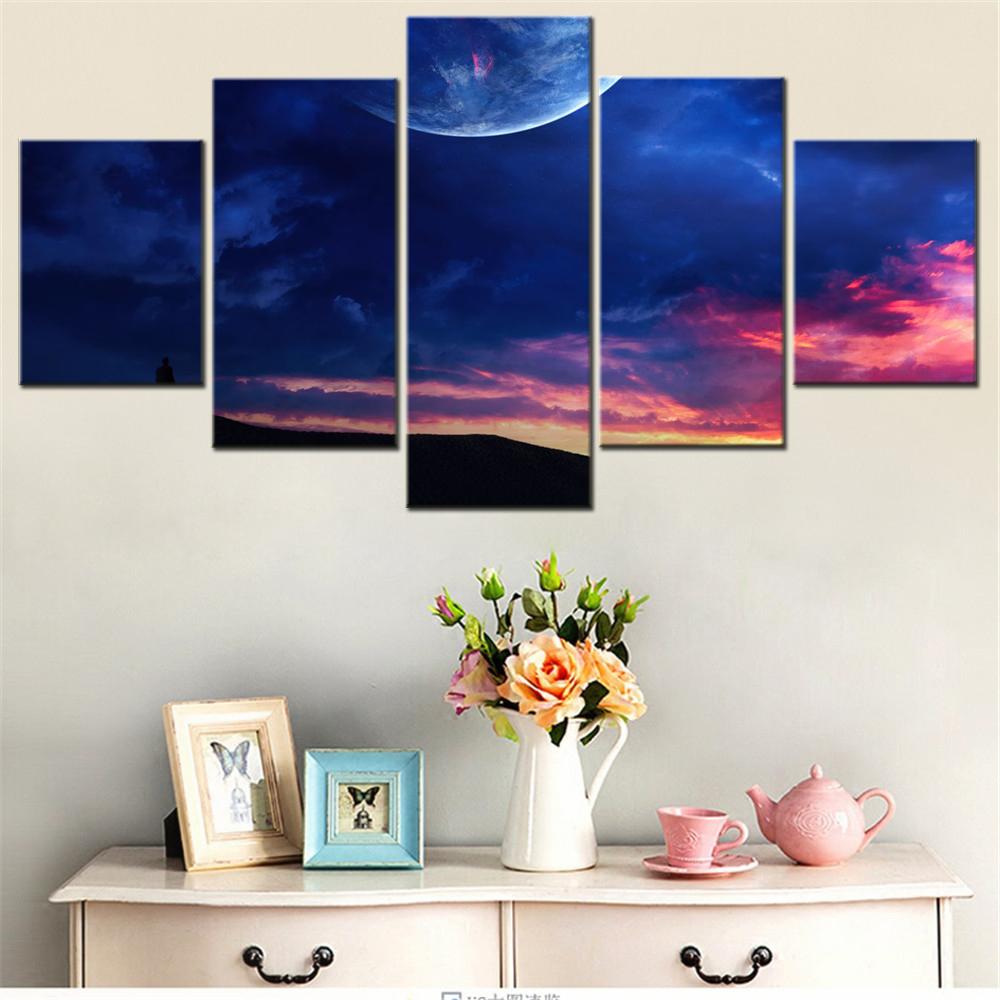 

5 Pieces Canvas Wall Arts Landscape Poster Painting Nature Dune Silhouette Wallpaper Home Decor Mural For Living Room Artwork 20X35 20X45 20X55CM