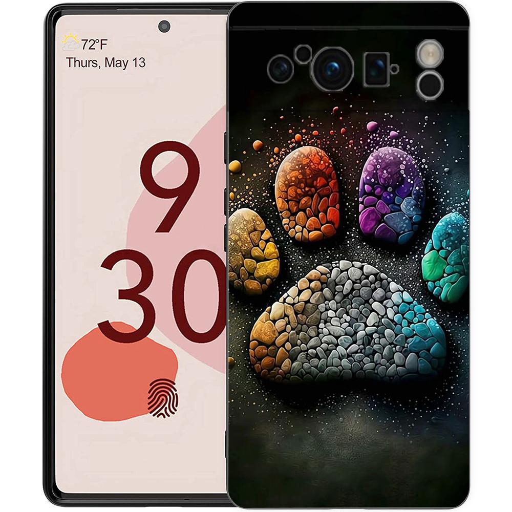 Phone Case For Google Pixel 6 7 8 9 Pro XL 8A 7A 6A Black Cover Soft Shell Dog Footprint Paw Cute