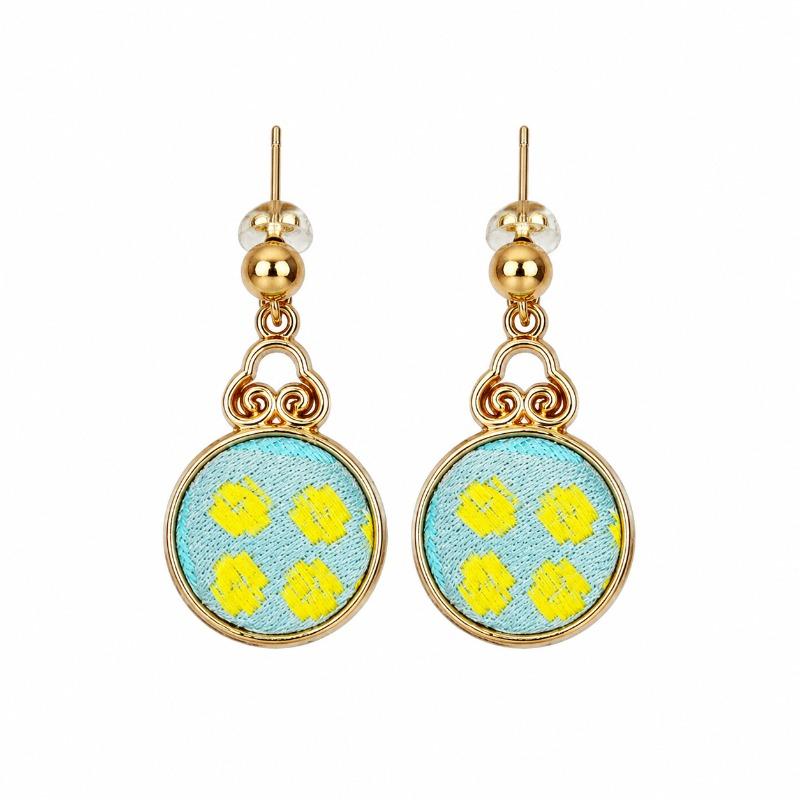 1 Pair Dangle Earrings, Ethnic Zhuang Brocade Woven Drop Earrings, Oriental Handmade Jewelry for Women Gift