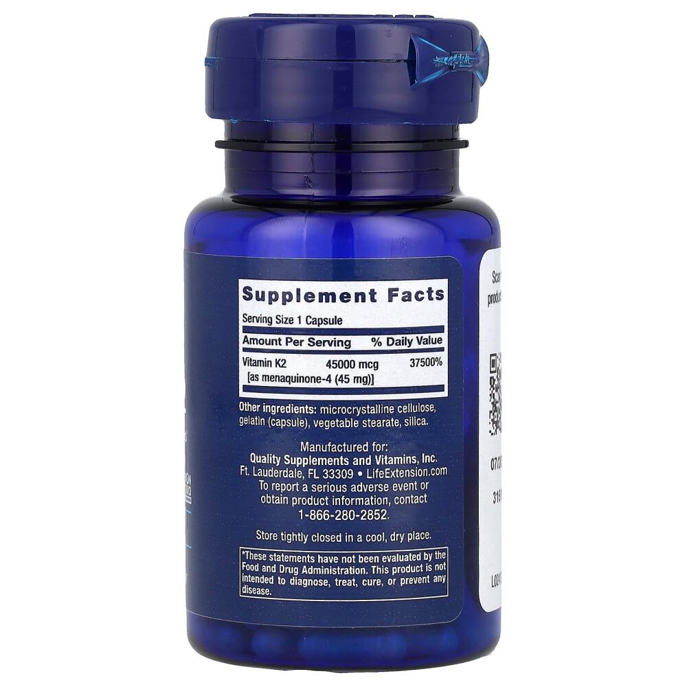 Life Extension Mega Vitamin K2 Capsules, 30 Count