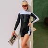 Womens Long Sleeve One Piece Swimsuit Modest UV Protection Quick Dry Athletic Slimming Tummy Control Hot Swimming