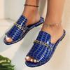 2025 Plus Size Women’s Crocodile Pattern Chain Outdoor Flat Slippers for Summer