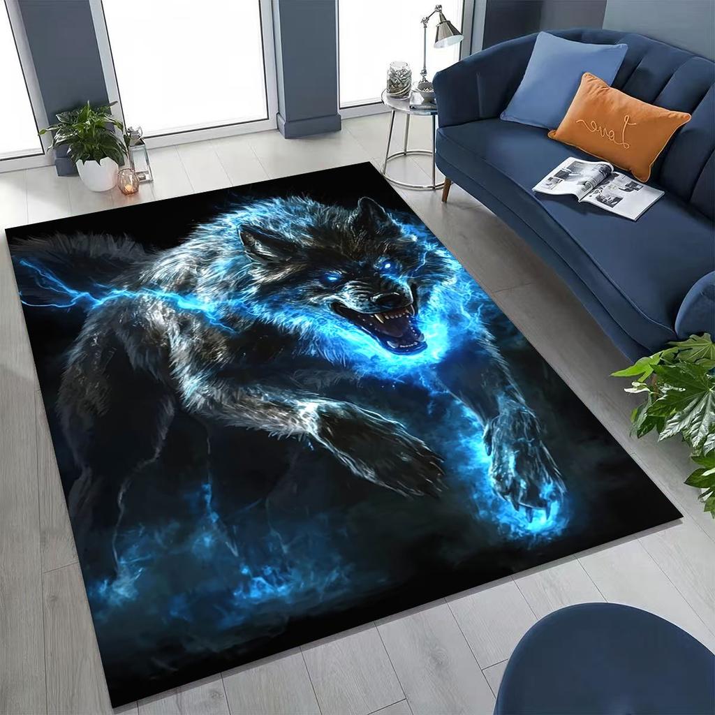 Norse Mythology Fenrir Wolf Beast Cartoon Rug for Bedroom Living Room Sofa Home Doormat Decor, Large Kid Play Non-slip Floor Mat
