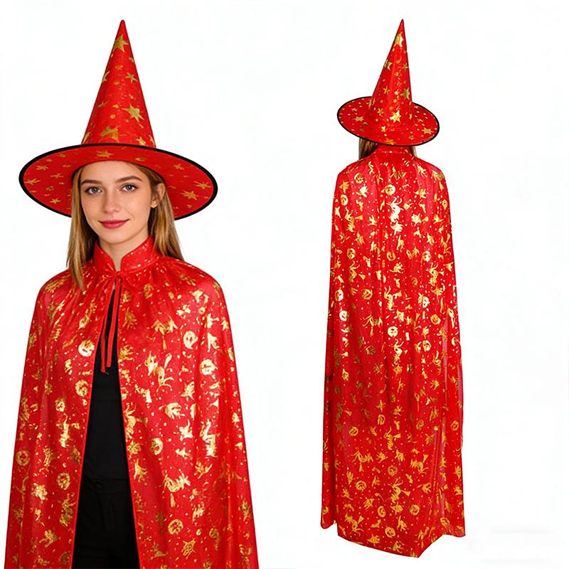 Gold Stamped Pumpkin Halloween Cape for Kids & Adults