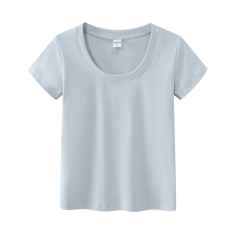 Women's Slim Fit Pure Cotton White Short-Sleeve T-Shirt - Round Neck, Versatile Basic Summer Top