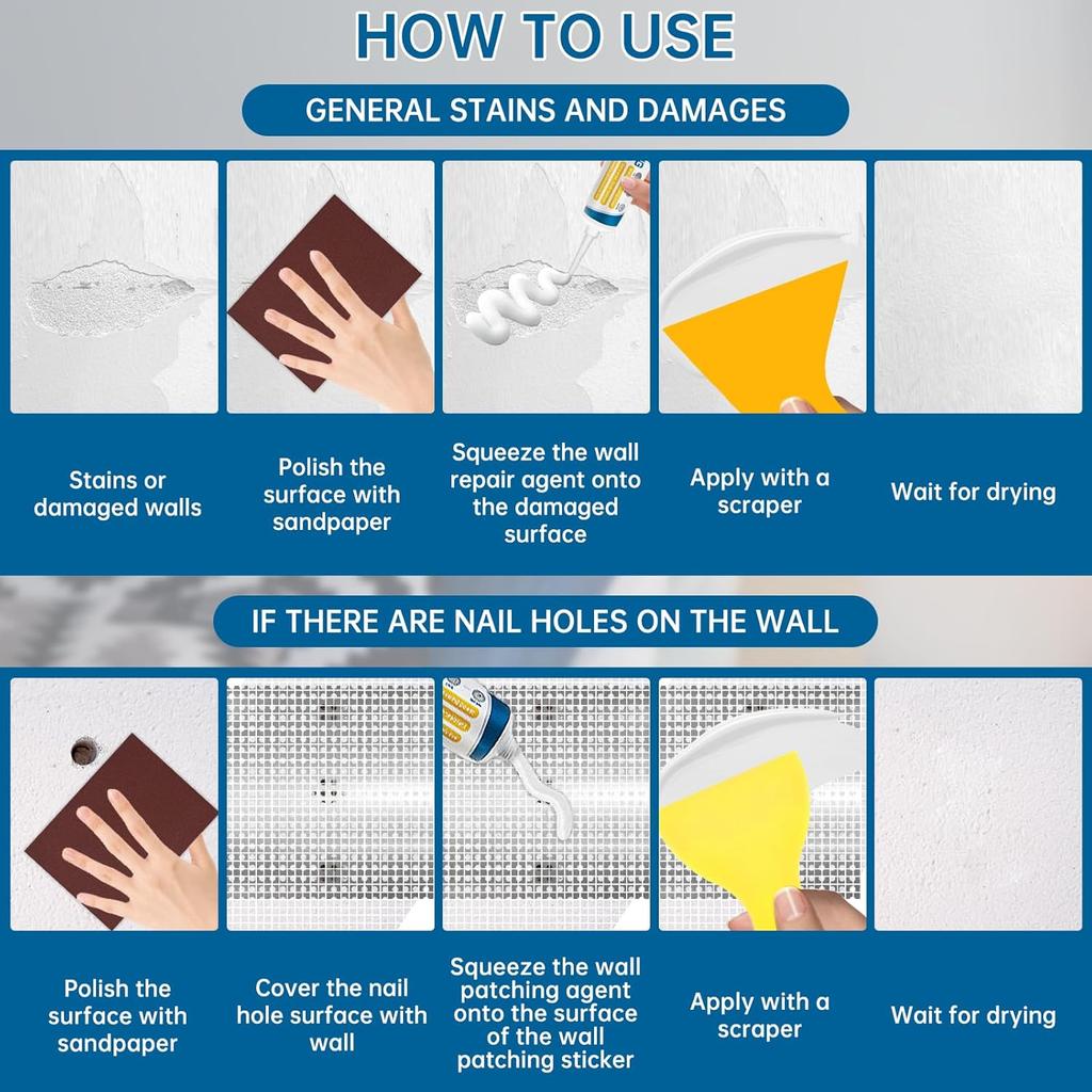 Drywall Repair Kit,Wall Mending Agent with ScraperDrywall Patch Repair Kit with Spackle Paste,Wall Hole Filler Putty for Filling Cracks & Holes