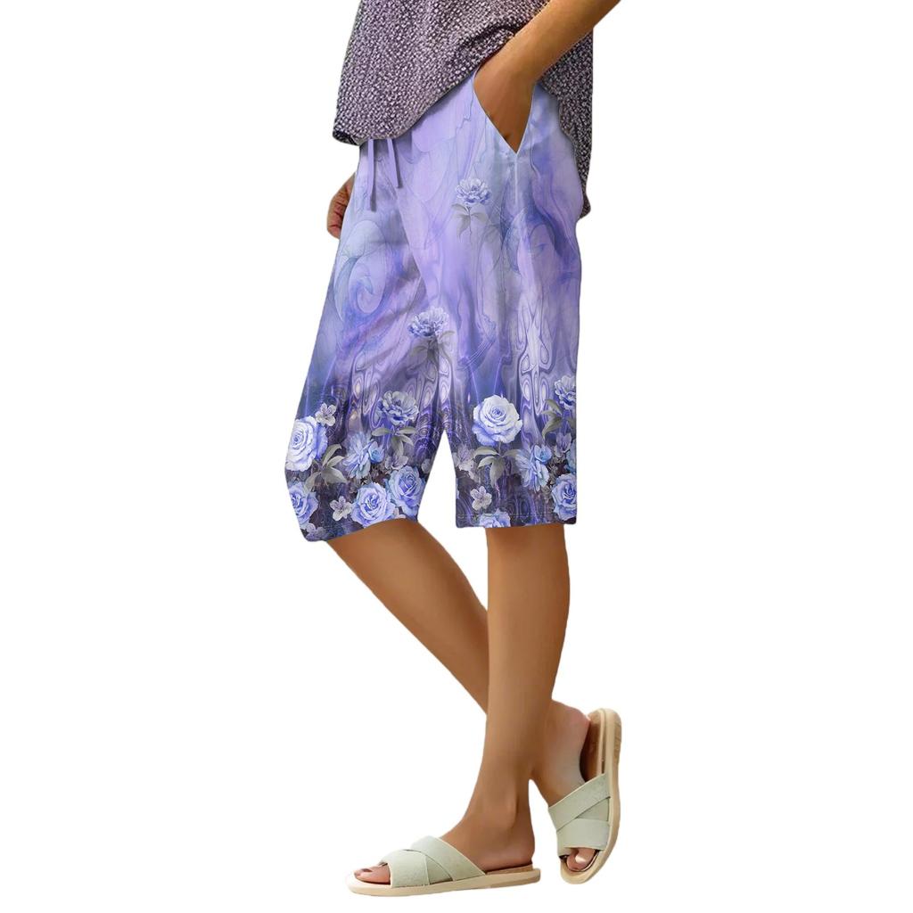 Women's Summer Elasticated Tie Waist Floral Cotton & Linen Loose Shorts