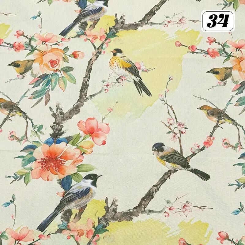 Bomull Linne Tyg Kinesisk Stil Retro Tryckt Klänning Hanfu Sömnad Hantverk DIY Cheongsam Klänning Hanfu Sömnadstyg Kläder Försörjning