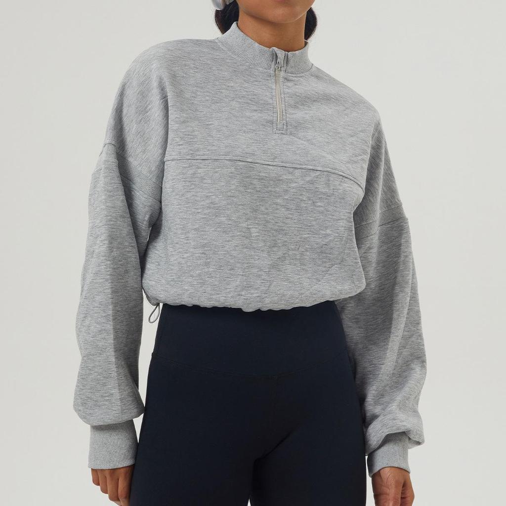 Autumn/Winter Women's Thick Yoga Sweatshirt - Half-Zip Long Sleeve, Relaxed Fit for Sports & Leisure