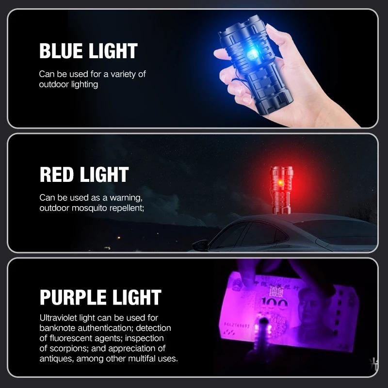 Mini Bright Flashlight Rechargeable Magnetic Clip Small Torch 12 Modes Multi-function Work Light Portable Outdoor Emergency Lamp