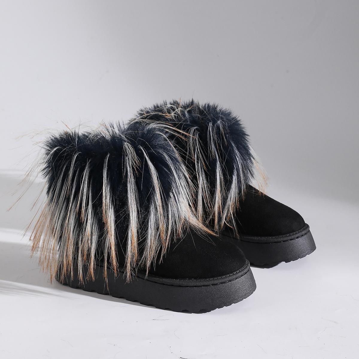 

Brand Design Fluffy Long Fur Snow Boots Women 2025 Winter Mix Color Ankle Boots Warm Thick Bottom Black Plush Furry shoes Woman 42 чёрный