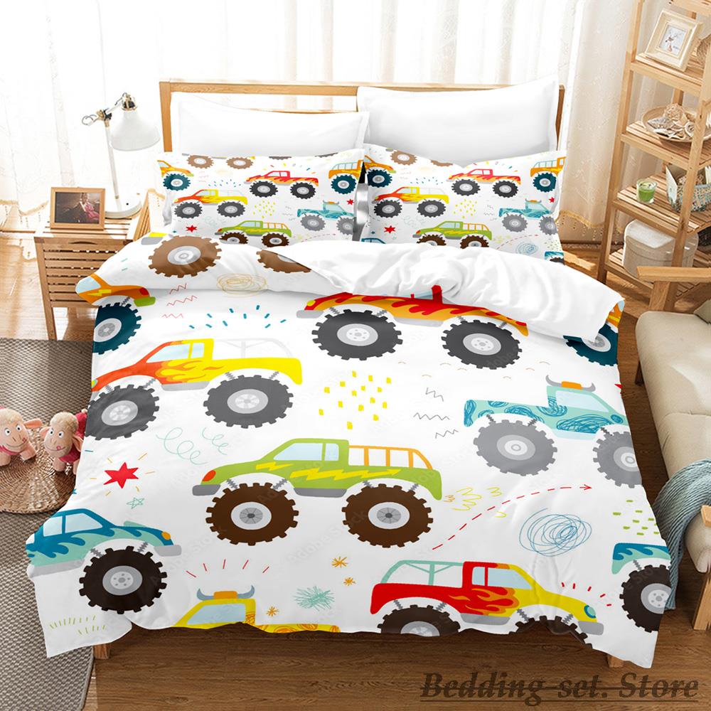 Colour Cartoon Monster Trucks DS Bedding Set Single Twin Full Queen King Size Bed Set Adult Kid Bedroom Duvetcover Sets Anime