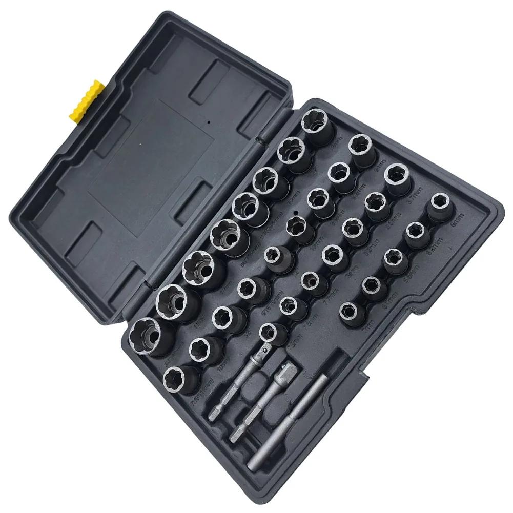 32pcs Bolt Extractor Socket Nut Set For Removing Damaged Rusted Bolts And Nuts Multi-Purpose Disassembly Tool Kit For Power Tool