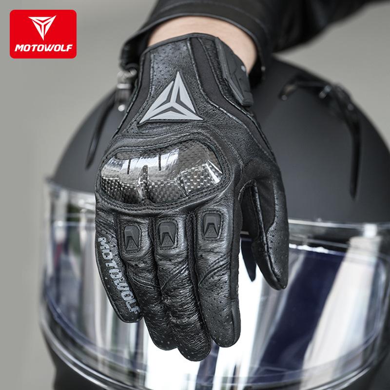 Motowolf Sheepskin Motorcycle Gloves Men Women Summer Breathable Leather Racing Riding Gloves Touchscreen Protective Gear