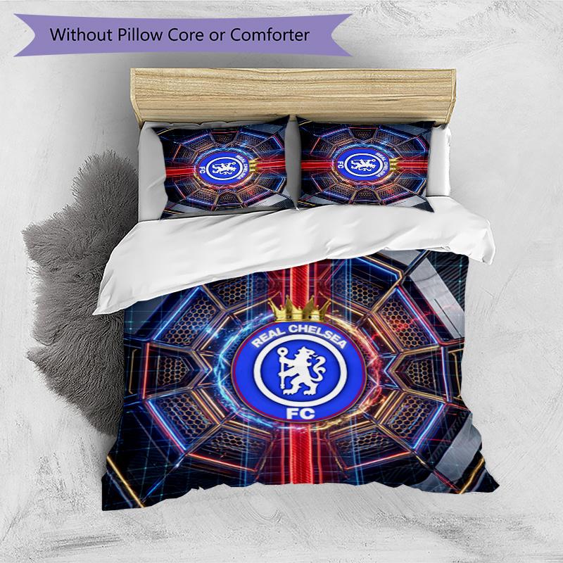Set Lenzuola 3 Pezzi Stampato Chelsea FC Morbido Delicato sulla Pelle Lavabile Copripiumino e Federe Set Tutte le Stagioni Camera da Letto