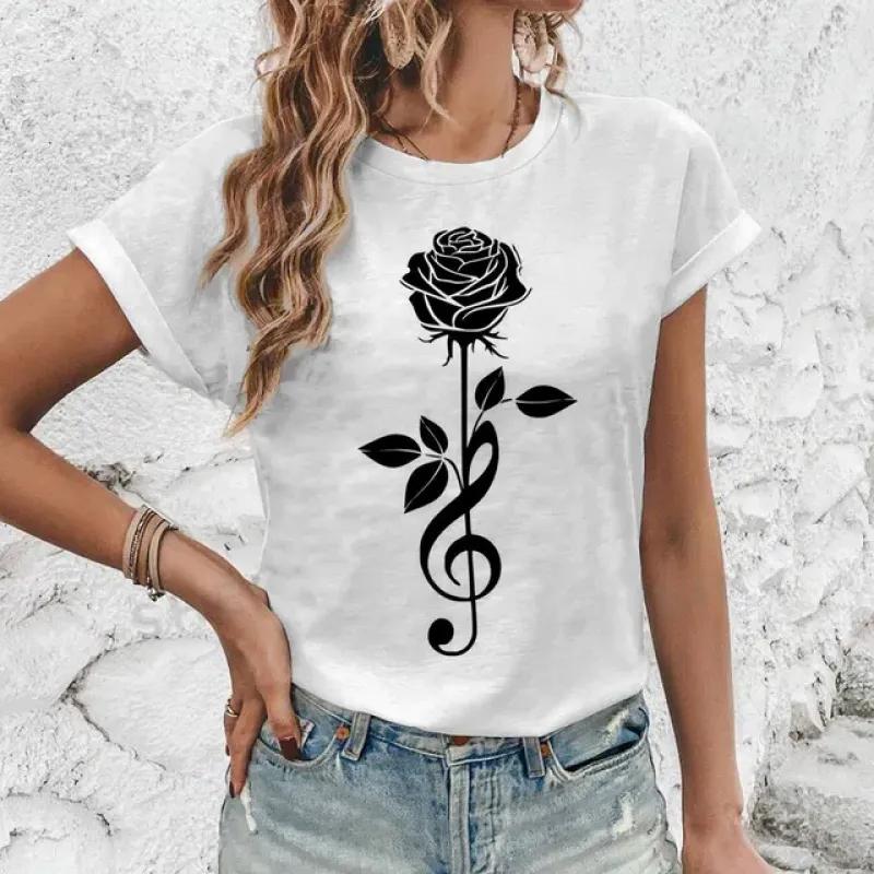 Hochwertiges, modisches T-Shirt mit Rundhalsausschnitt und kurzen Ärmeln, für den Sommer, neues, lockeres T-Shirt mit Herz-Print, elegantes, lässiges, bequemes Damen-T-Shirt