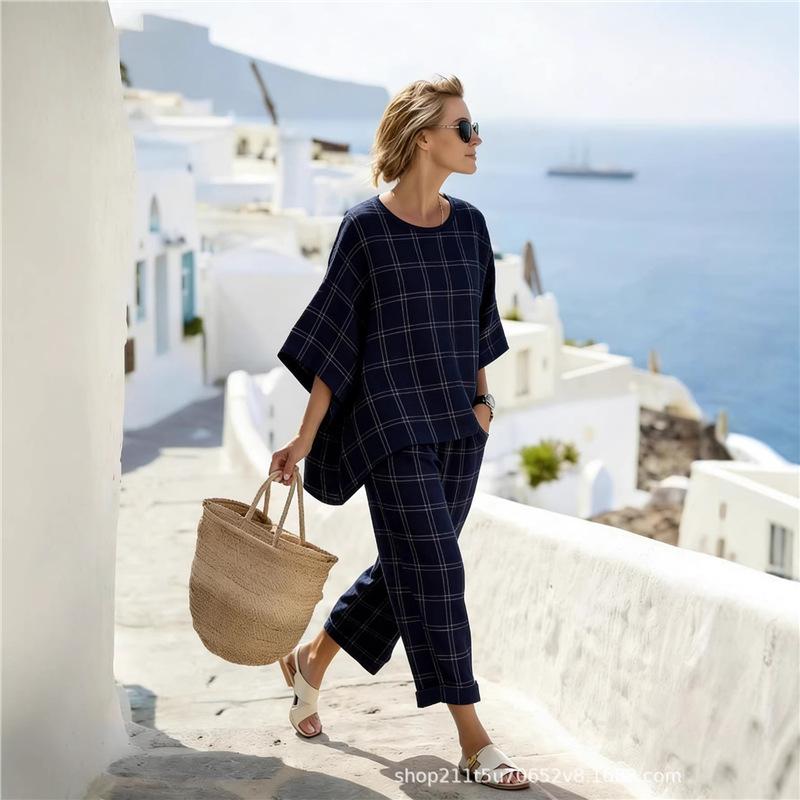 1116 European and American women's bohemian print casual suit women's clothing vacation loose two-piece set in stock
