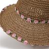 Idyllic Weaving Small Flowers Fisherman Straw Hat Woman Summer Seaside Photo Beach Sun Protection Sun Shade Hat