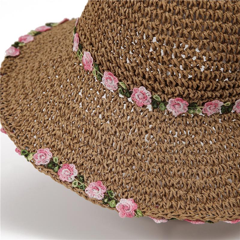 Idyllic Weaving Small Flowers Fisherman Straw Hat Woman Summer Seaside Photo Beach Sun Protection Sun Shade Hat