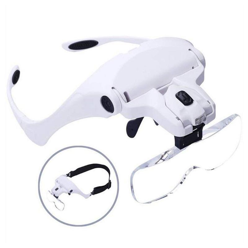 Magnifying Glass with Light for Close Work Lighted Head-Mounted Magnifier Visor with 2 Jeweler's Loupe LED Headband