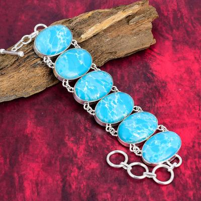 Larimar Armband, 925 Sterling Silber Armband, Echter Edelstein Handgemachter Schmuck, Verstellbares Kettenarmband Schönes Armband, Geschenk für Sie