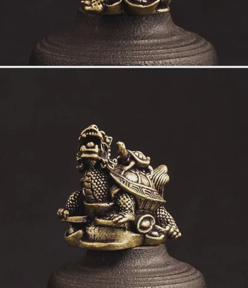 Brass Dragon Turtle Ornament - Mother Turtle with Dragon Head for Home or Office Decor, Desktop Decoration, Fortune Gift