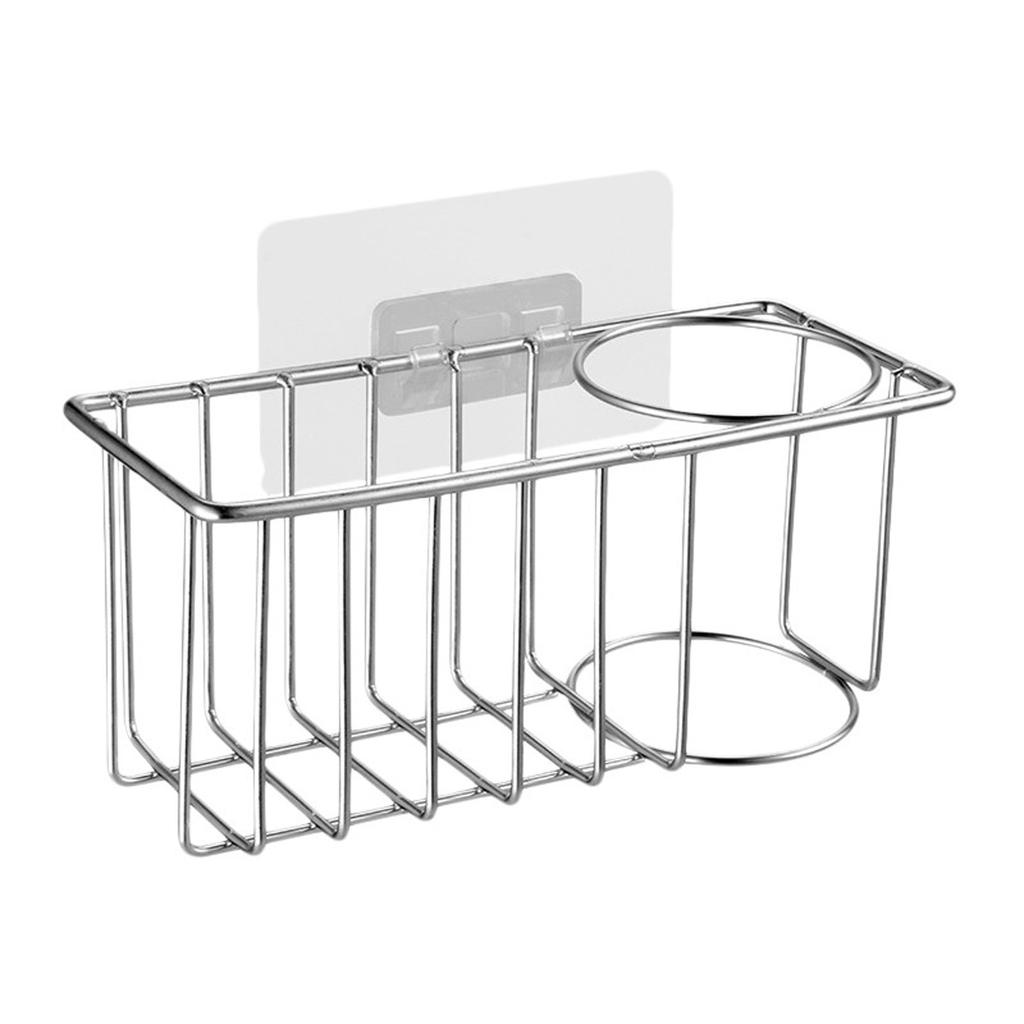 (SU)Suport adeziv pentru burete Suport perie 2-în-1 Chiuvetă Caddy Oțel inoxidabil Rezistent la apă