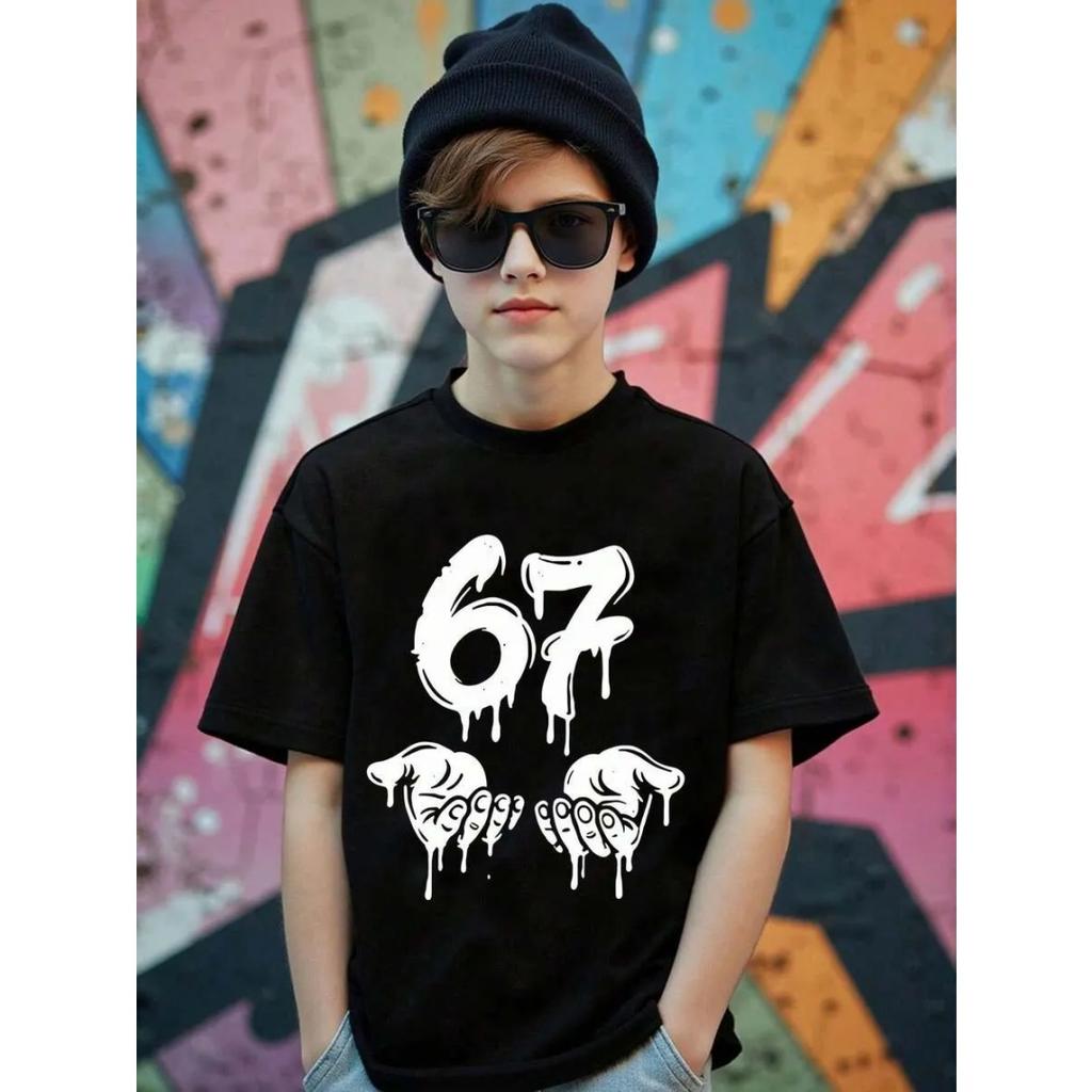 Fashion Children Funny 67 Meme Number Six Seven Print Short Sleeve Children T-Shirt Boy and Girl T-Shirts Round Neck Top Clothes