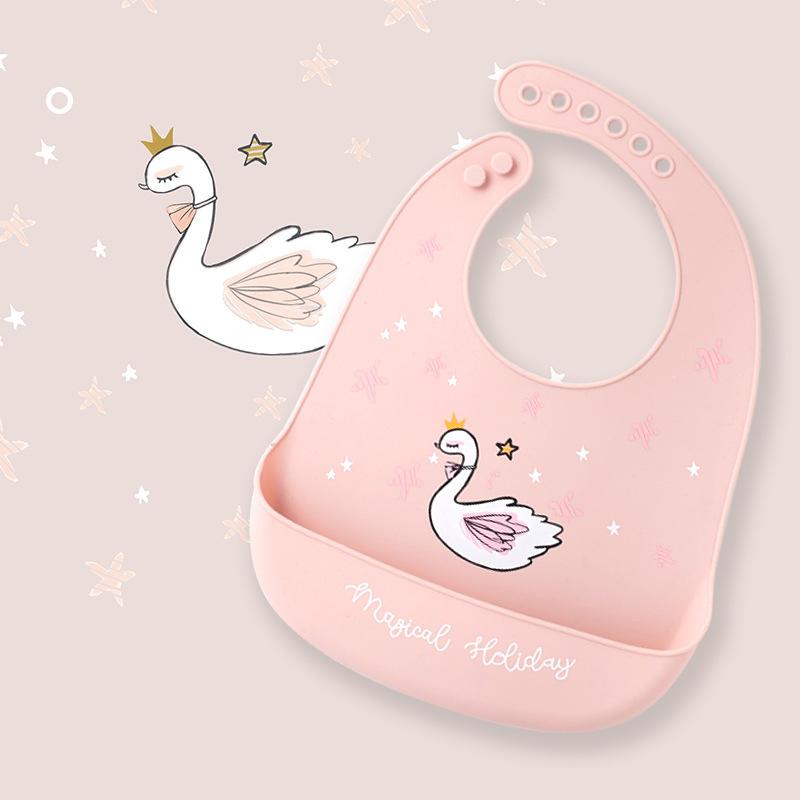 Cute Baby Bibs Waterproof Silicone Bib Feeding Infant Newborn Cartoon Apron ToddlerX Adjustable Bib Burp Cloths with Pocket