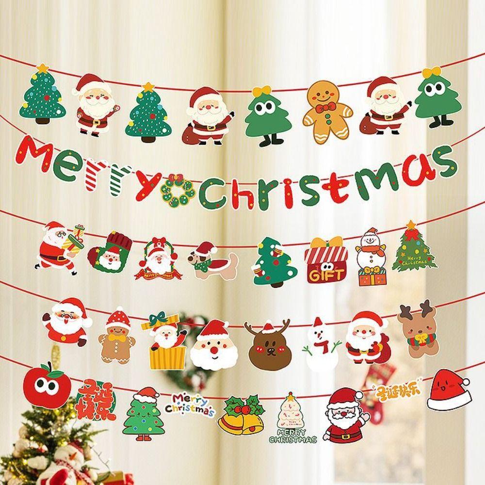Paper Christmas Banner Pull Flag Design Christmas Theme Garland Christmas Ornaments Wall Hanging Xmas Tree Decor Festive Season