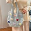 Hollow Out Lover Heart Thread Woven Bag Beach Handbag Tote Bag Beach Bag Large Capacity Bohemian Style Shoulder Bag Girls CLE