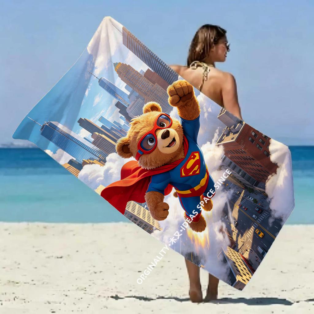 Superhero Teddy Bear Beach Towel Patterned Sunscreen And Windproof Suitable For Swimming Pool Camping Travel