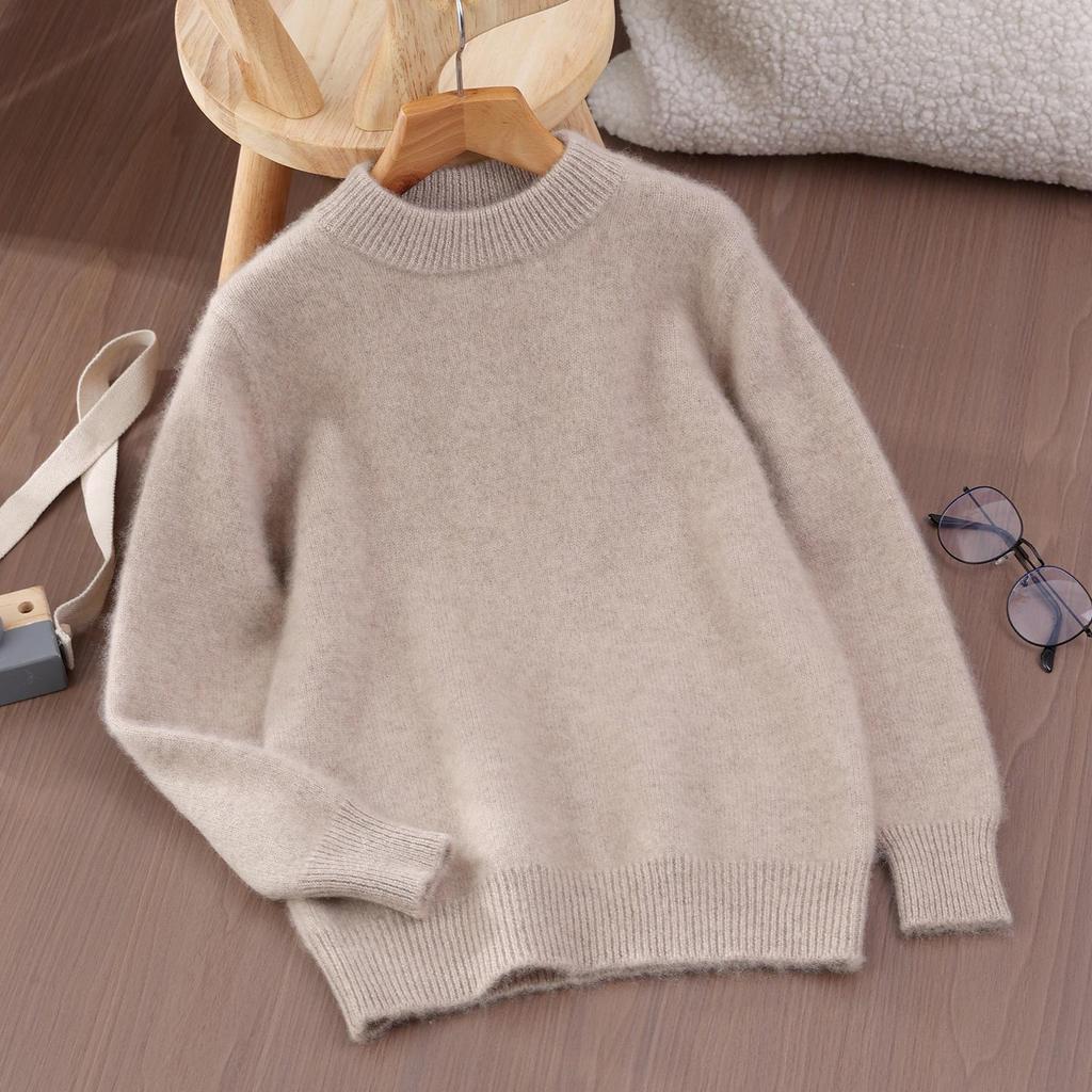 Premium Kids' Solid Color Wool Sweater - Boys' Thick Pullover & Girls' Cashmere Knit Base Layer