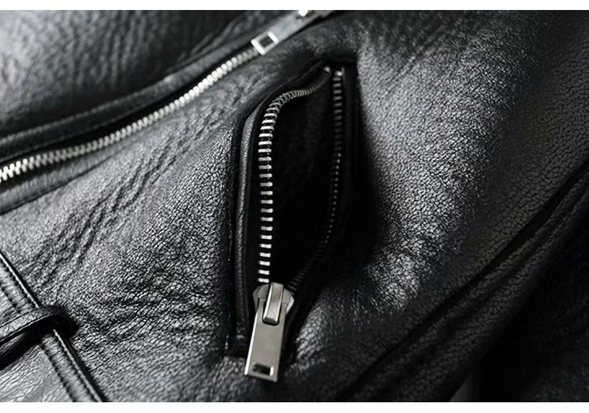 Women's Mid-length Lambswool Leather Motorcycle Jacket - European & American Winter Style