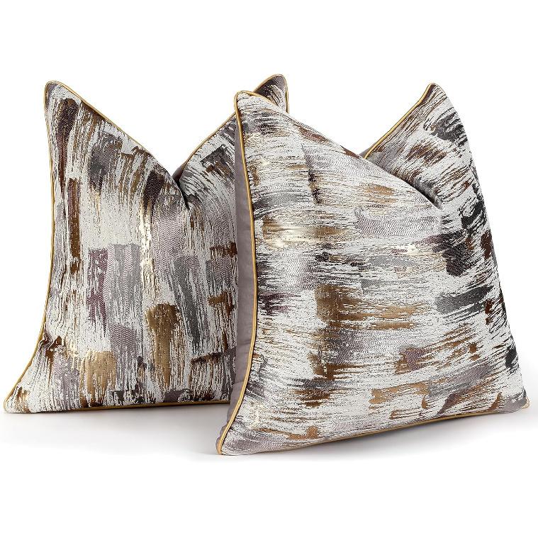 HOSTECCO Gold Abstract Throw Pillow Covers 18x18 inch Set of 2 Jacquard Dot Pillow Cases Modern Decorative Cushion Covers for Sofa Couch Bed