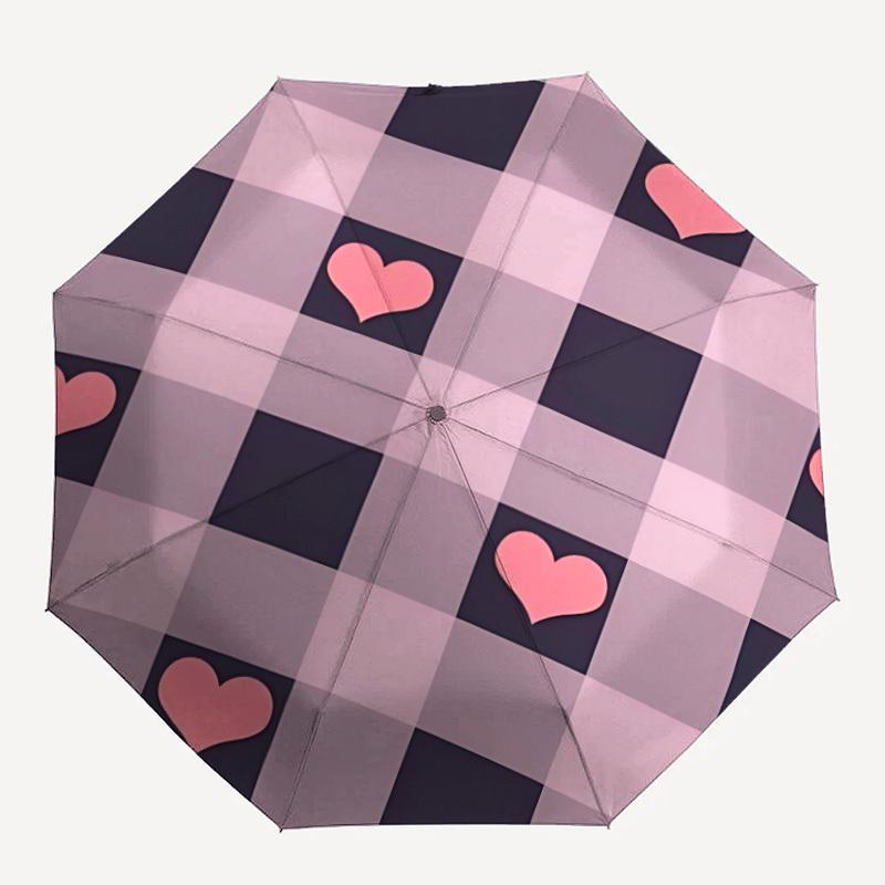 1pc Heart Checkered Pattern Automatic Folding Umbrella - Portable Collapsible Design, 8-Rib Iron Frame, Durable Fabric yy251125076