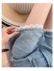 Plus Size Lace Trim High-Waist Denim Shorts - Women's Casual Loose A-Line Summer Pants