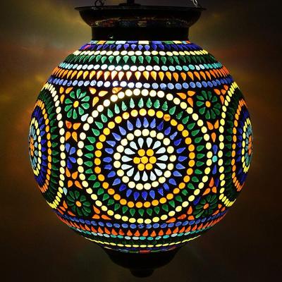 Handcrafted Round Multicoloured Crystal Decorated Glass Hanging Light / Pendant Light
