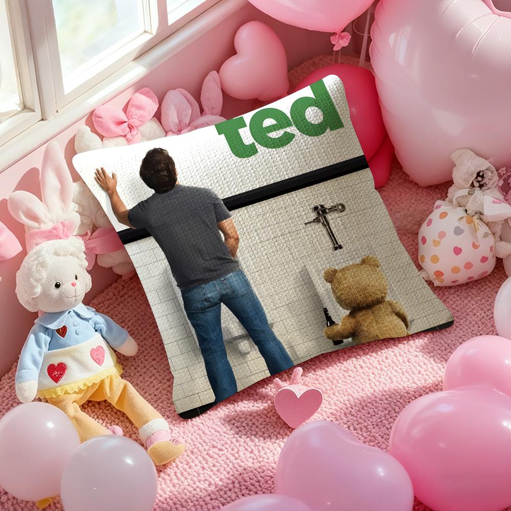 Movie Ted-Teddy Bear Cute Pillow Case Anti-Dustmite Pillowcase Invisible Zipper Silky Short Plush Sofa Cushion Cover